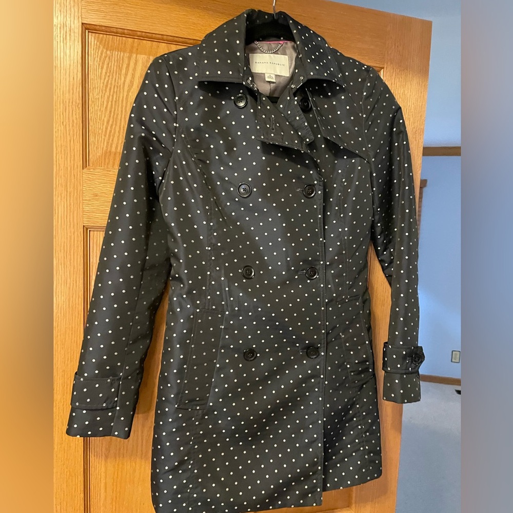Banana Republic Navy & White S Polka Dot Trench Coat